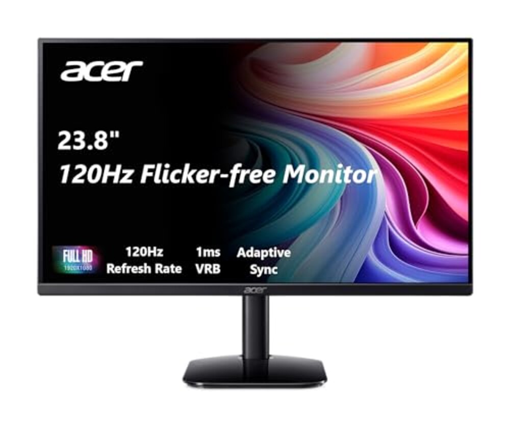 acer KB242Y - 23.8 Inch IPS Zero-Frame Full HD (1920 x 1080) Monitor | Tilt | Up to 120Hz Refresh | 1ms (VRB) | sRGB 99% | HDMI & VGA Ports | Adaptive-Sync Support (FreeSync Compatible)