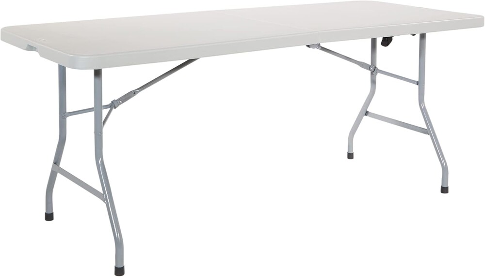 Office Star Resin Rectangle Center-Folding Portable Table for Picnics, Camping, and Tailgating, 6 Feet