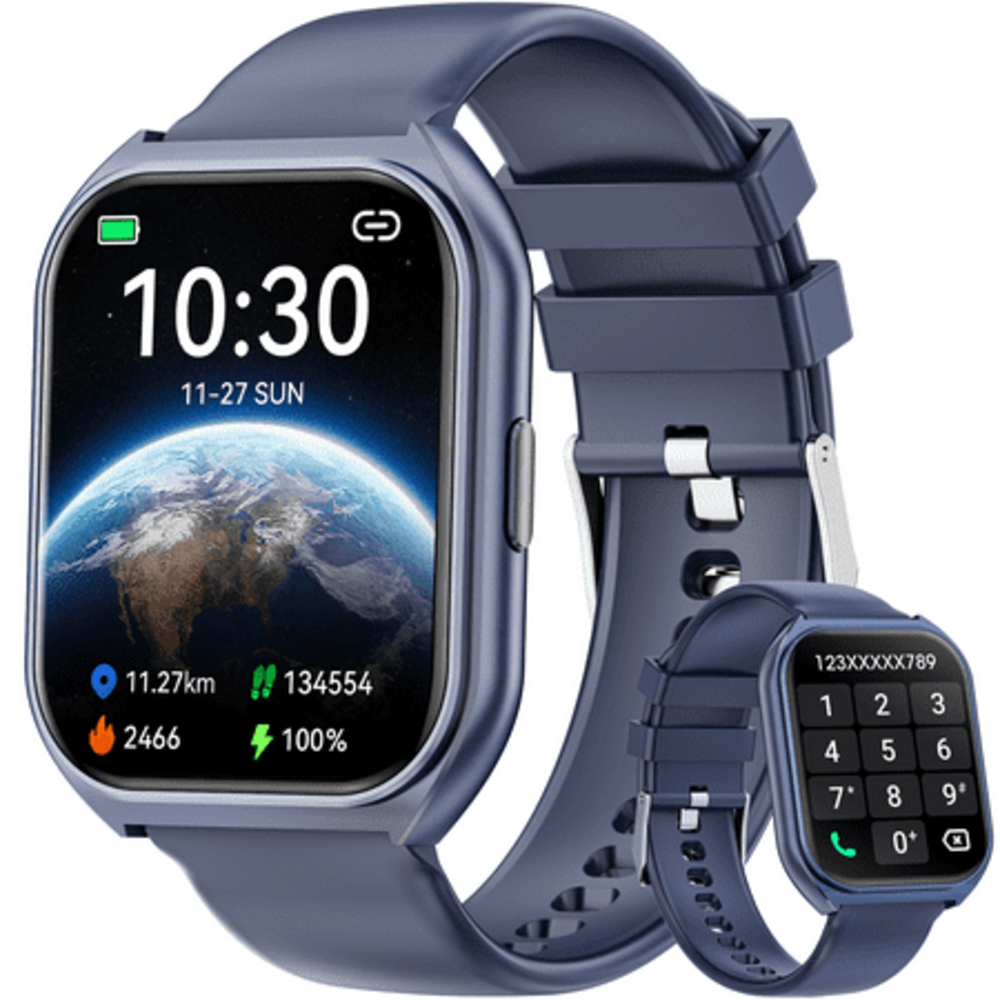 Mingdaln 2025 New 1.85-inch Men Women's Smartwatch with Answer/Make Calls/120+ Sport Modes/Message Reminder, IP68 Waterproof,Fitness Tracker fits for Android iPhone Devices（Blue）
