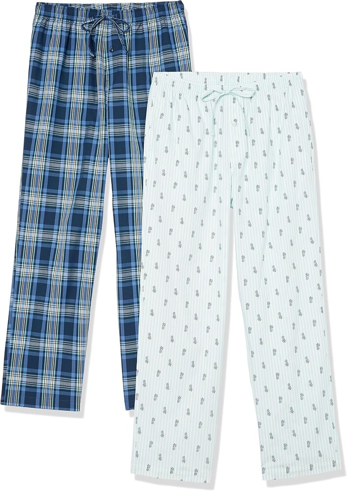 Amazon Essentials Men's Cotton Stretch Poplin Full-Length Pajama Bottoms, Pack of 2