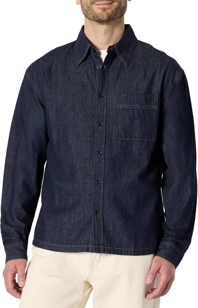 Amazon Essentials Men's Modern Oversized-Fit Denim Button-Down Shirt