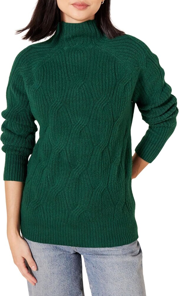 Amazon Essentials Women's Winter Long-Sleeve Sweater, Soft Touch Funnel Neck Cable Knit