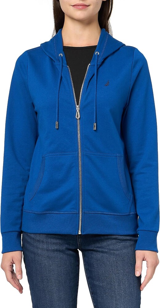 Nautica Women's Solid Zipper Long Sleeve Hoodie Sweatshirt