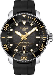 Tissot Mens Tissot Seastar 2000 Professional Powermatic 80 316L Stainless Steel case Automatic Watch, Black, Rubber, 22 (T1206071744101)