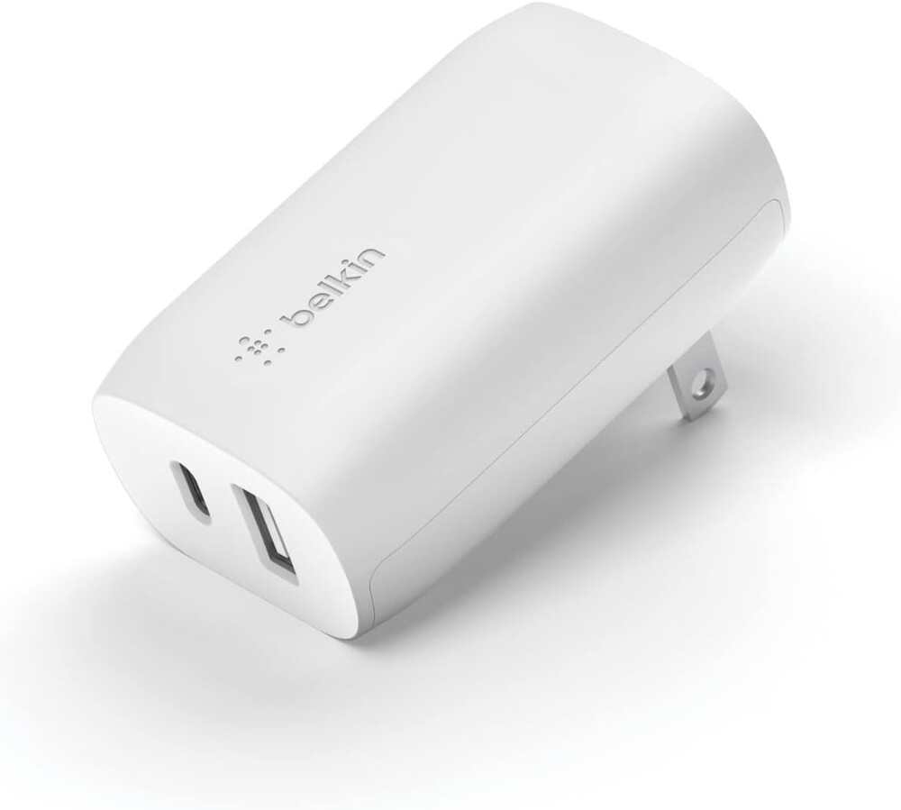 Belkin USB C Charger Block 37W - 25W USB-C Port + 12W USB-A Port for PPS Charging Apple iPhone 17, Air, Pro, Pro Max, AirPods, Samsung Galaxy S25, Nintendo Switch 2, Google Pixel 10, etc. - White