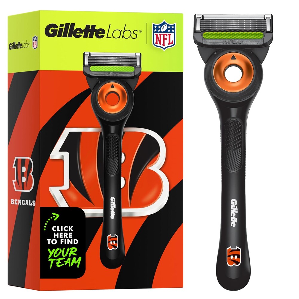 Gillette Labs Special NFL Bengals Edition Shaving Razor for Men - 1 Handle, 1 Razor Blade Refill, Perfect for Game Day Grooming, GilletteLabs with Exfoliating Bar