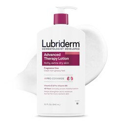 Lubriderm Advanced Therapy Body Lotion, Fragrance-Free Lotion for Extremely Dry Skin, Pro-Ceramide Hydration for Itchy, Dry, Sensitive Skin, Hand and Body Lotion, Non-Greasy, Hypoallergenic, 32 Fl Oz