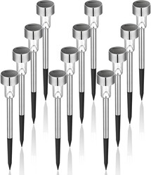 GIGALUMI Solar Lights Outdoor Waterproof, 12 Pack, Stainless Steel LED Solar Garden Lights for Patio, Lawn, Yard and Landscape, Cold White