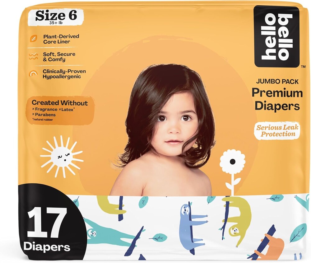 Hello Bello Premium Baby Diapers Size 6, 17 Count of Disposable, Extra-Absorbent, Hypoallergenic Baby Diapers with Snug and Comfort Fit, Sleepy Sloth