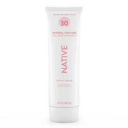Native Sunscreen SPF 30, Zinc Oxide Dermatologist Tested Suitable for Sensitive Skin & Hawaii Compliant, 5 Ounces | Tropical Breeze Scent Sun Protection Lotion, Lightweight & Smooth