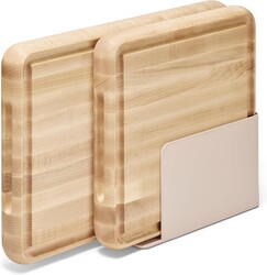 Caraway 3-Piece Prep & Serve Butcher Block Set, Includes 17” Rectangle Cutting Board, 12” Square Cutting Board and Metal Storage Rack, Maple