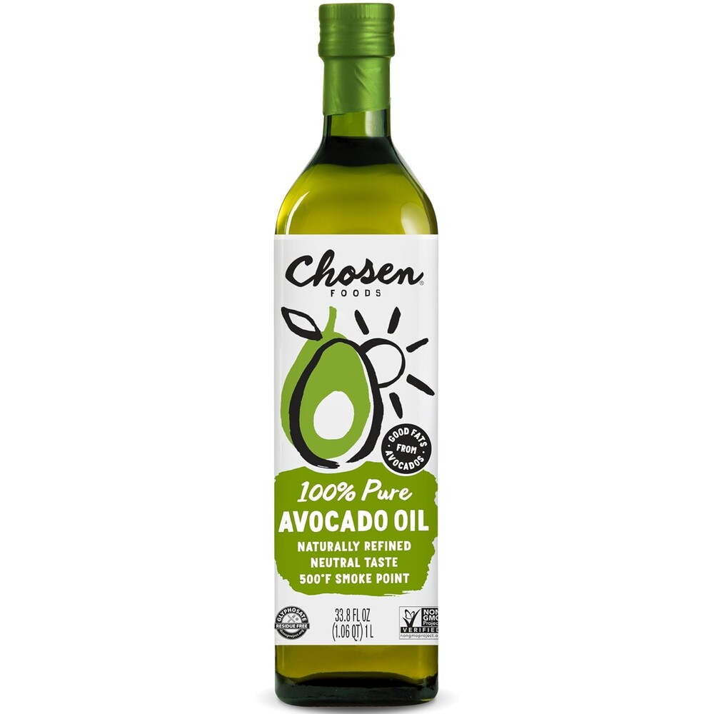 Chosen Foods Avocado Oil, 1 Liter - All Purpose Cooking Oil made from 100% Pure Avocados - Non-GMO, Gluten-Free, Glyphosate Free - 33.8 Fl Oz (Pack Of 1)