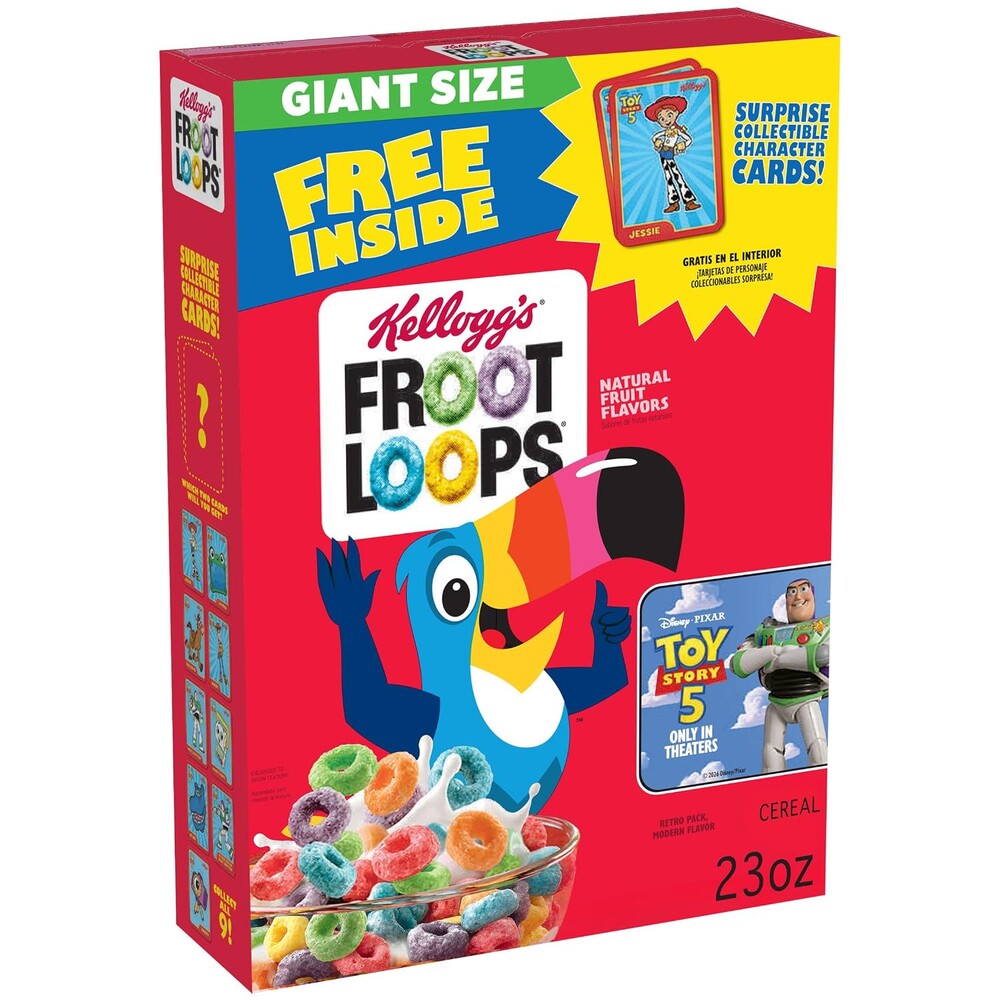 Kellogg's Froot Loops Breakfast Cereal, Good Source of Fiber, 15g Whole Grains, Giant Size, 23 oz