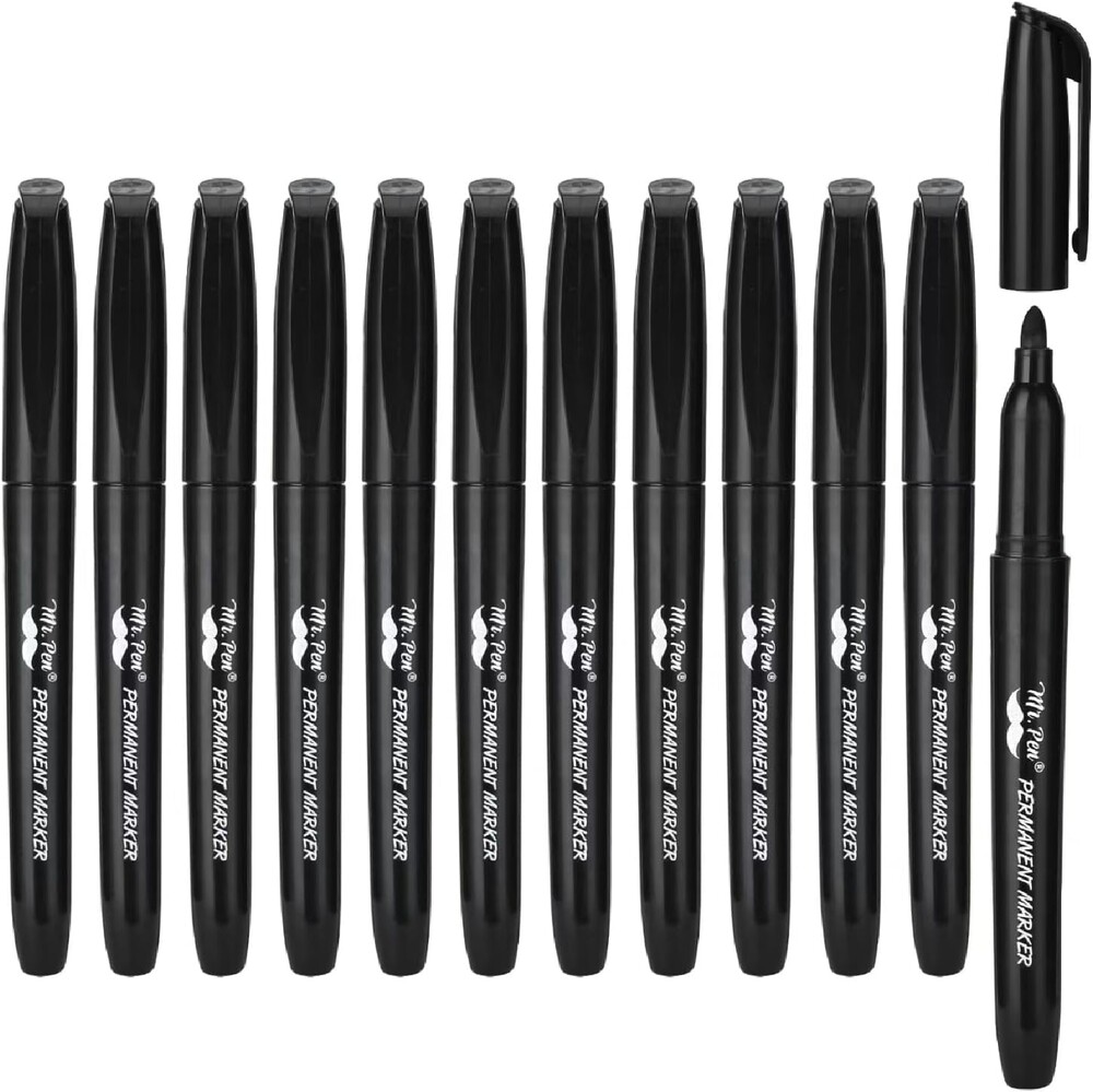 Mr. Pen- Permanent Markers, 12 Pack, Black, Fine Tip, Black Markers, Fine Tip Markers