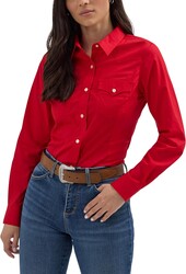 Wrangler Women's Retro Long Sleeve Cool Blue Solid Western Shirt