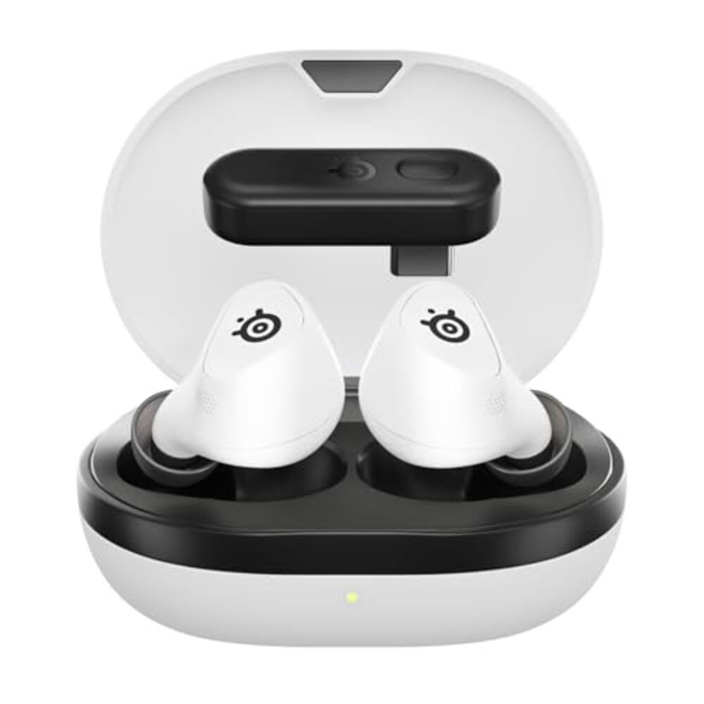 SteelSeries Arctis GameBuds for PlayStation/PC/Switch/Mobile — Quick-Switch 2.4GHz + Bluetooth 5.3 — Active Noise Cancelling — 100+ Game Audio Presets — 40H Battery with Qi Charging Case - White