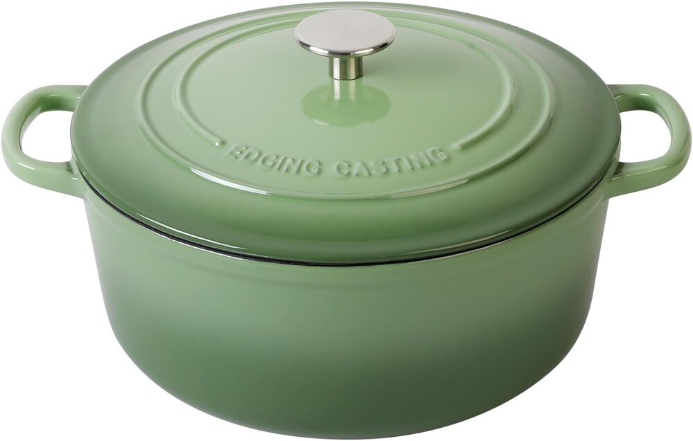 EDGING CASTING Enameled Cast Iron Dutch Oven Pot With Lid, 5.5 Quart, for Bread Baking, Cooking, Pistachio Green