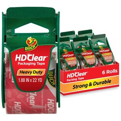 Duck HD Clear Packing Tape Dispensers - 6 Rolls of Heavy Duty Shipping and Moving Packing Tape - Clear Strong Packaging Tape for Boxes, Packing and Moving Supplies - 1.88 In. x 22.2 Yards (287732)