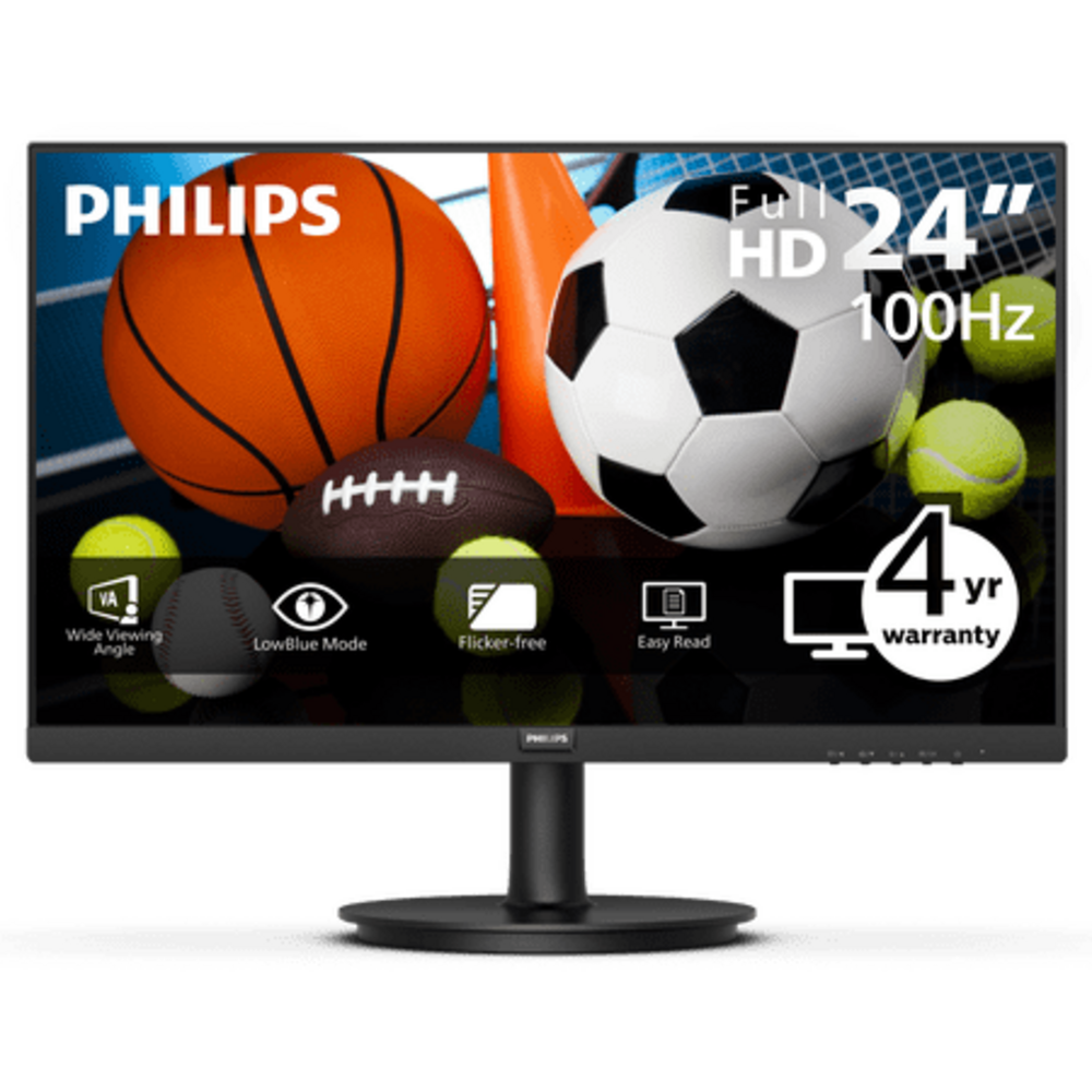 PHILIPS 241V8LBS 24" Frameless Full HD (1920 x 1080) 100Hz Monitor, VESA, HDMI x1, VGA Port x1, Eye Care, 4 Year Advance Replacement Warranty