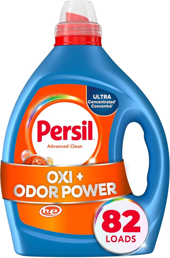 Persil Advanced Clean Oxi+Odor Power, Laundry Detergent Liquid, 82.5 Fl Oz, 82 Loads, Ultra Concentrated Laundry Soap, Fights Tough Stains and Odors, All Water Temperatures, HE Safe