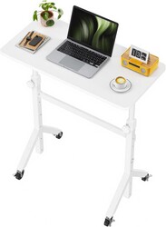Marsail Mobile Stand Up Desk with Wheels, Adjustable Height Desk from 28.3″ to 46.5″, Rolling Standing Desk with Lockable Wheels, Portable Small Desk for Walking Pad and Treadmill, White