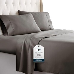 HC COLLECTION Bed Sheets Set Queen with 2 Pillowcases, Hotel Luxury Platinum 1800 Series Brushed Microfiber Deep Pocket Fitted Sheet, Fade Resistant Ultra Soft 4 Pcs Bedding for Hot Sleepers, Gray