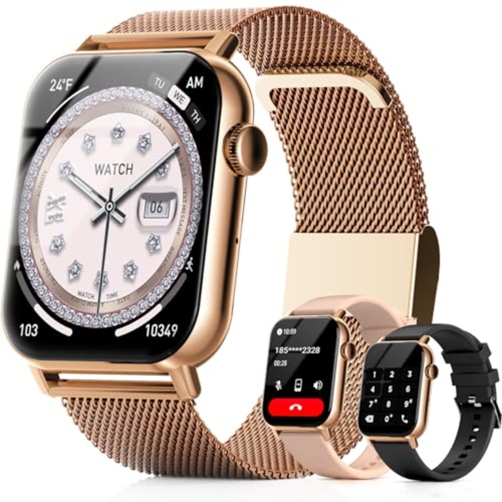 Trendia Smart Watches for Women, 1.83'' HD Fitness Tracker with Answer/Make Calls, Heart Rate/Sleep/SpO2 Monitor, 120+ Sport Modes, IP68 Waterproof, Compatible iPhone/Samsung/Android (Gold)