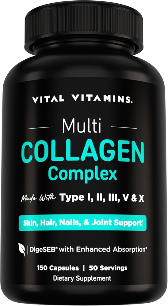 Vital Vitamins Multi Collagen Peptides Capsules for Women & Men - Type I, II, III, V, X Collagen Supplements - Grass-Fed, Non-GMO - 150 Pills