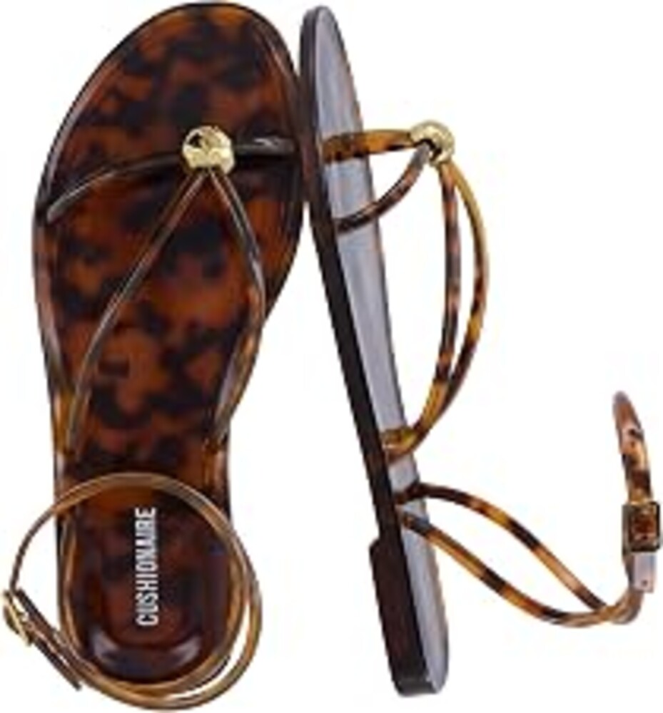 CUSHIONAIRE Vita Jelly Sandals for Women, Casual Lightweight Womens Strappy Sandals with Adjustable Buckle Strap and Gold Hardware Accent
