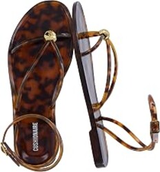 CUSHIONAIRE Vita Jelly Sandals for Women, Casual Lightweight Womens Strappy Sandals with Adjustable Buckle Strap and Gold Hardware Accent