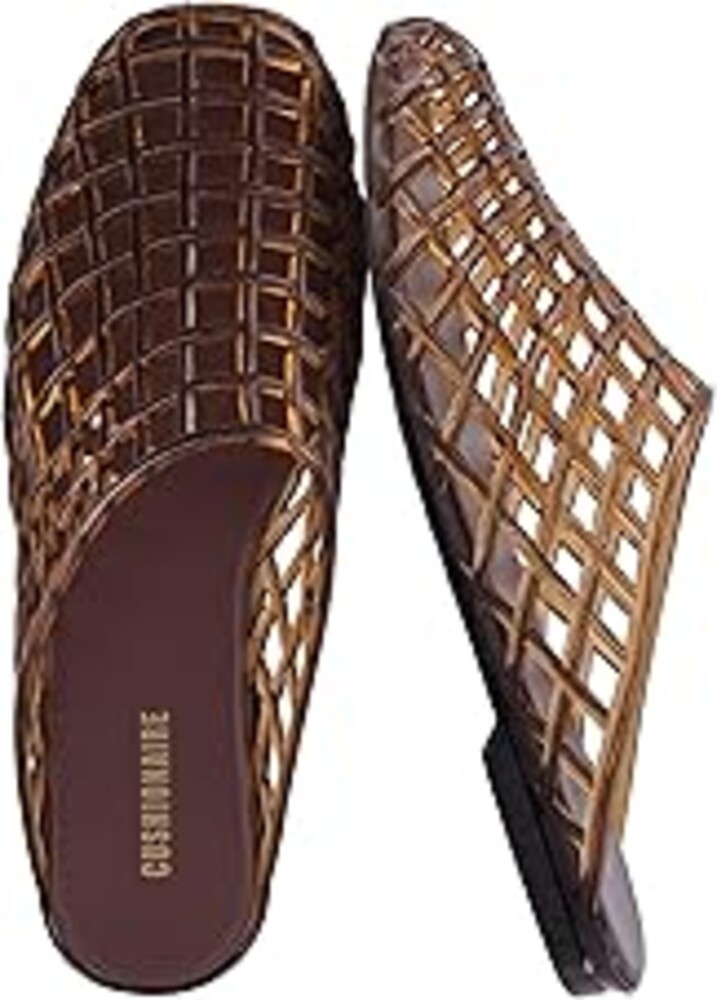 CUSHIONAIRE Lab Jelly Flats for Women, Closed Toe Slip On Lightweight Womens Mules with Woven Design and Cushioned Comfort