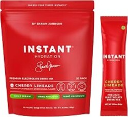 Instant Hydration Sugar Free Electrolytes Powder Packets - Shawn Johnson Cherry Limeade Electrolyte Drink Mix & Travel Essentials - Boost Recovery, Brain Health, Muscle & Tissue Support - 20 Sticks