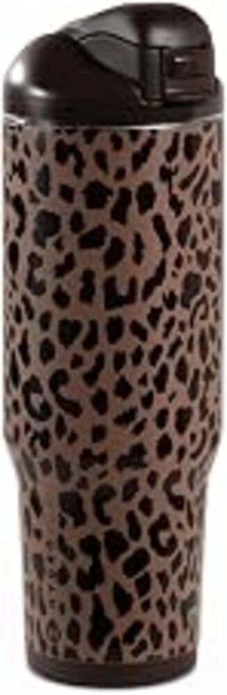 HydroJug Ease2o Water Bottle with Straw & Chug Lid, Stainless Steel, Vented Cap to Help Reduce Pressure, Water-Level Window, Cup Holder Friendly, Non-Slip Base – 32oz, Brown Leopard