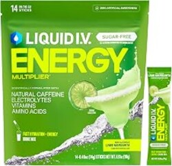 Liquid I.V.® Hydration Multiplier Sugar-Free + Energy - Lime Margarita Mocktail | Electrolyte Powder Drink Mix | 1 Pack (14 Servings)