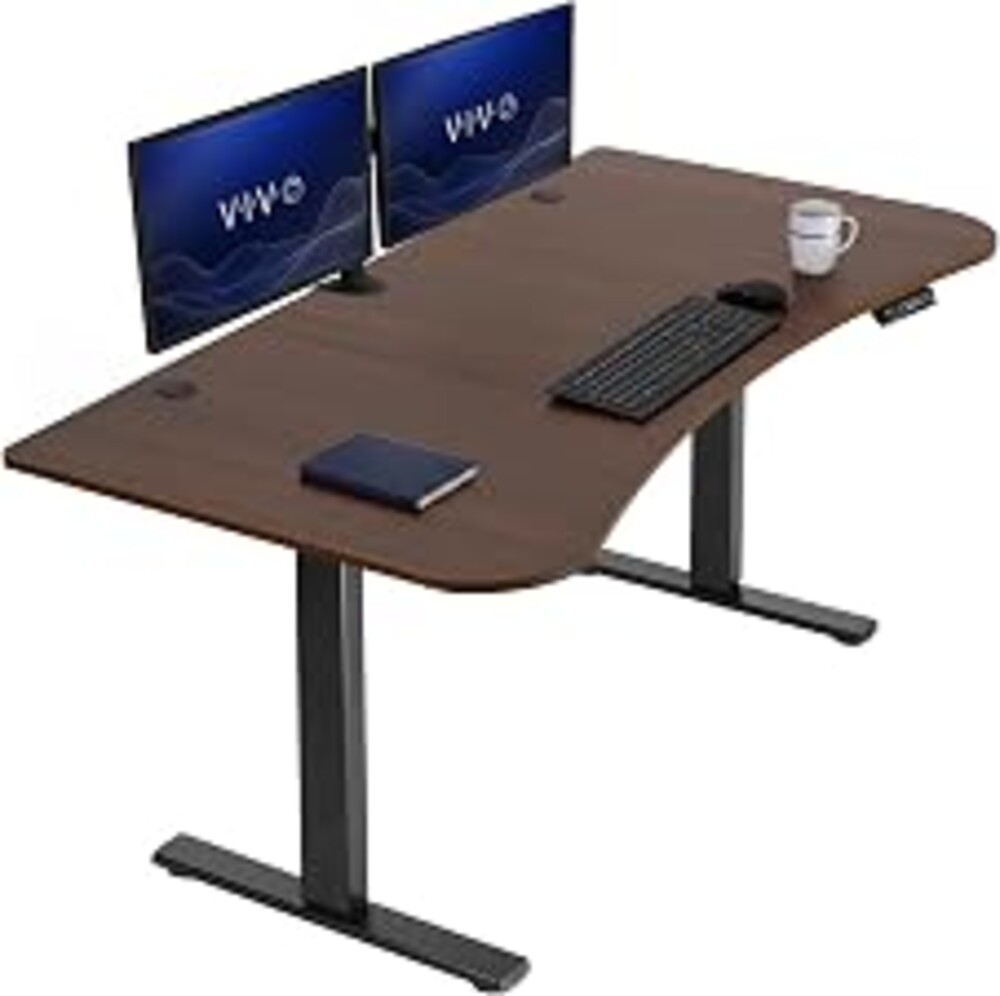 VIVO Electric 63 x 32 in Standing Desk, Memory Height Adjustment, 1B Series, Holds 220 lbs, Dark Walnut Top Black Frame, DESK-KIT-1B1D