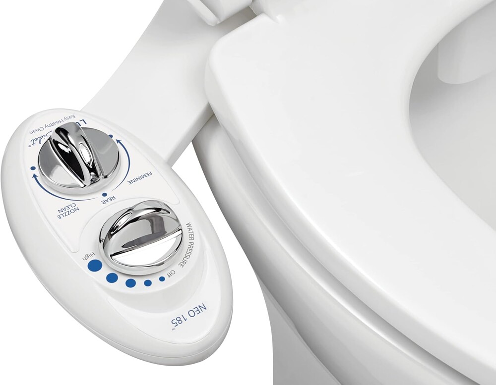 LUXE Bidet NEO 185 - Dual Nozzle, Self-Cleaning, Non-Electric Bidet Attachment for Toilet Seat, Adjustable Water Pressure, Rear & Feminine Wash (White)