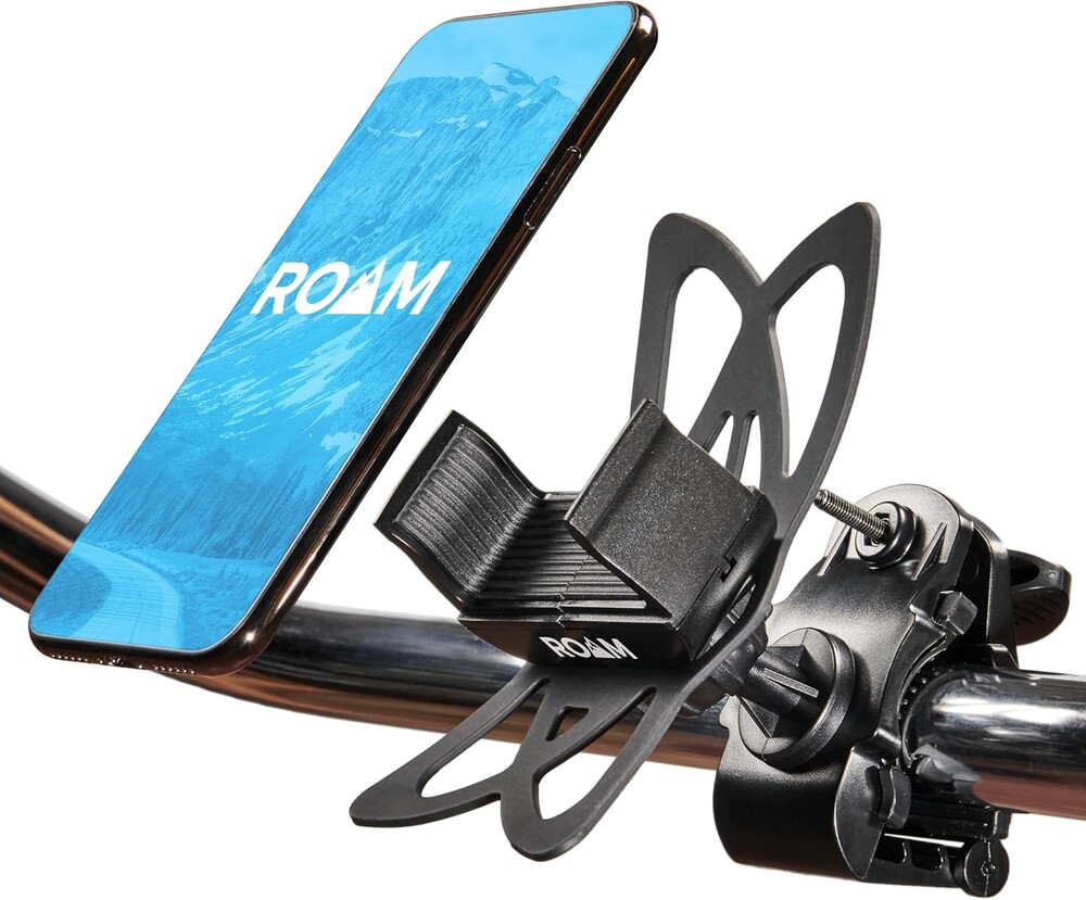 Roam Universal Black Net Bike Phone Mount Holder, 360° Rotation Hands Free Cell Navigation System for Motorcycle eBike Dirt Road Cruiser Scooter Jogging Stroller, Adjustable Up to 3.6" W x 7" L
