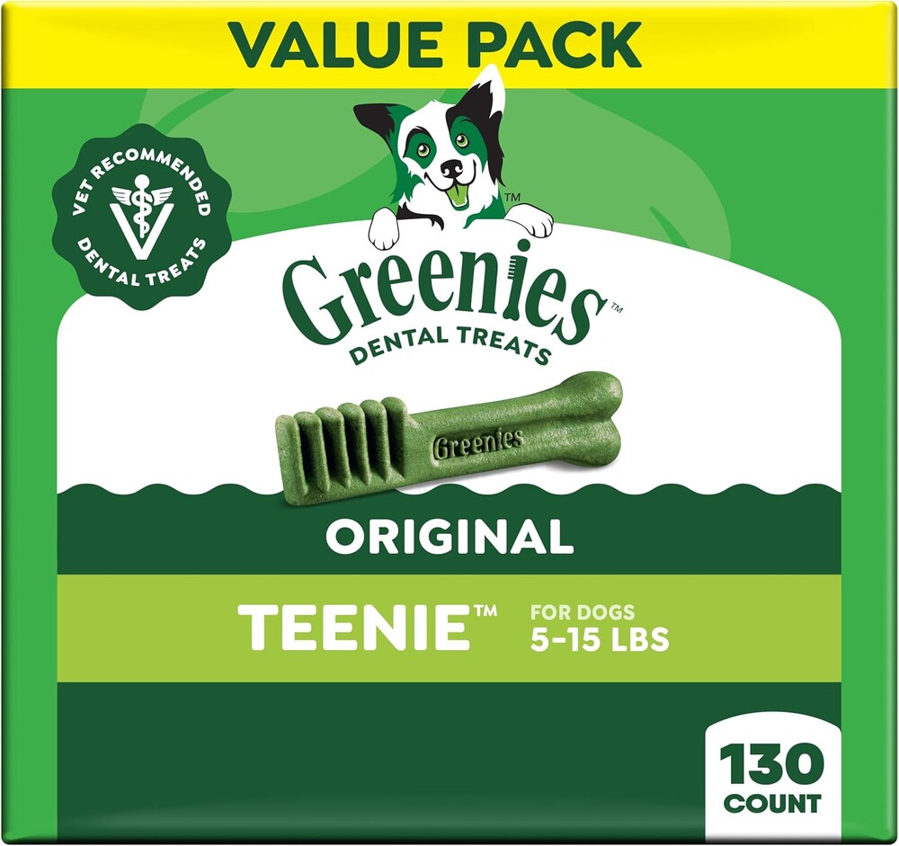 Greenies Veterinarian-Recommended Adult Natural Dental Dog Treats Teenie Size, Dog Dental Chews, Original Flavor, 36 oz. Pack, 130 Count