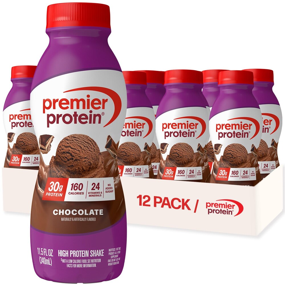Premier Protein Shake, Chocolate, 30g Protein, No Added Sugar, 24 Vitamins & Minerals to Support Immune Health, Gluten-Free,11.5 fl oz (12 Pack)