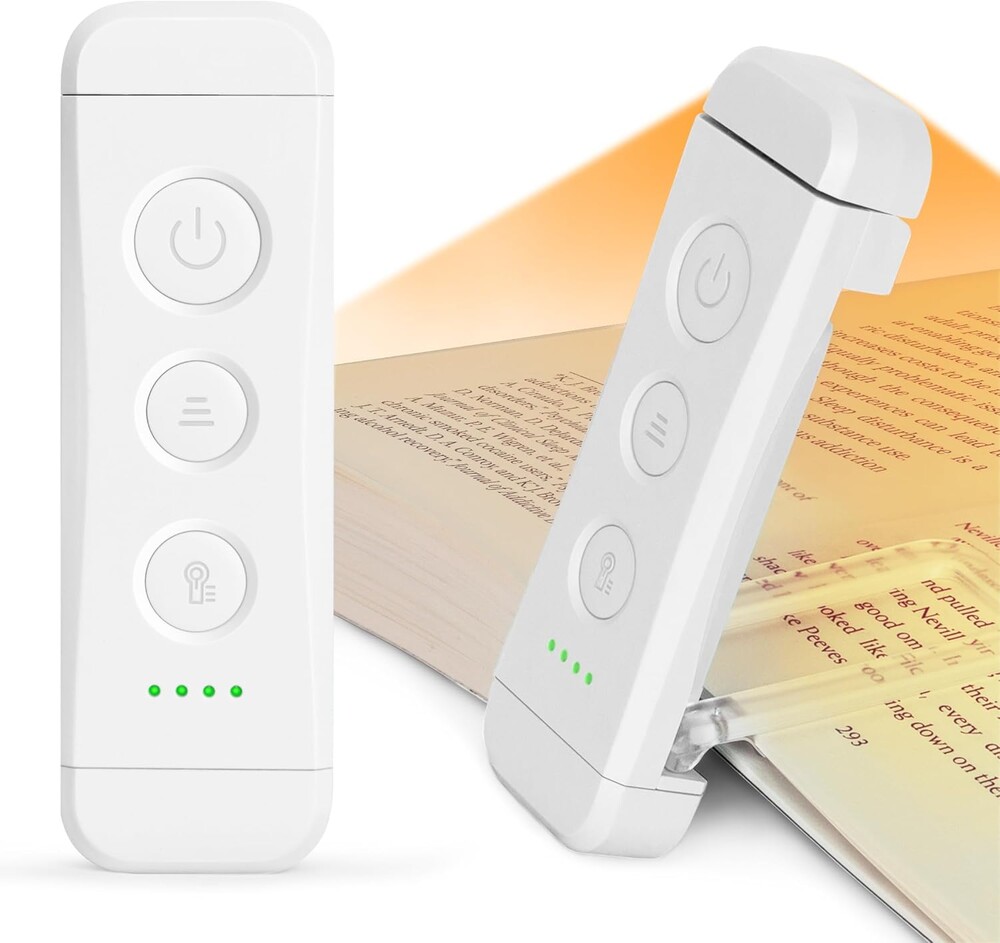 Glocusent USB Rechargeable Book Light, Portable Clip-on LED Reading Light, Reading Lights for Books in Bed with 3 Amber Colors & 5 Brightness Dimmable, Compact & Long Lasting, Perfect for Book Lovers