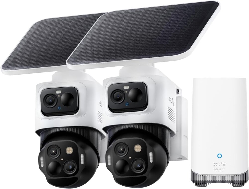 eufy Security eufyCam S4 2-Cam Kit, 4K Solar Wireless Outdoor Security System,3-Lens Bullet-PTZ cam, 360° Coverage,Cross-Cam Track, AI Facial Recognition, 8X Zoom,0 Monthly Fee,Expandable up to 16TB