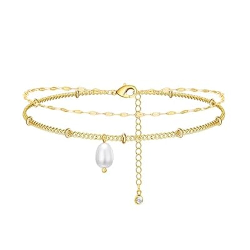 Bheop Ankle Bracelets for Women 14K Gold Silver Plated Anklets for Women Waterproof Boho Evil Eye Pearl Charm Pendant Beaded Foot Chain Adjustable Dainty Summer Beach Jewelry Set Gifts Non Tarnish