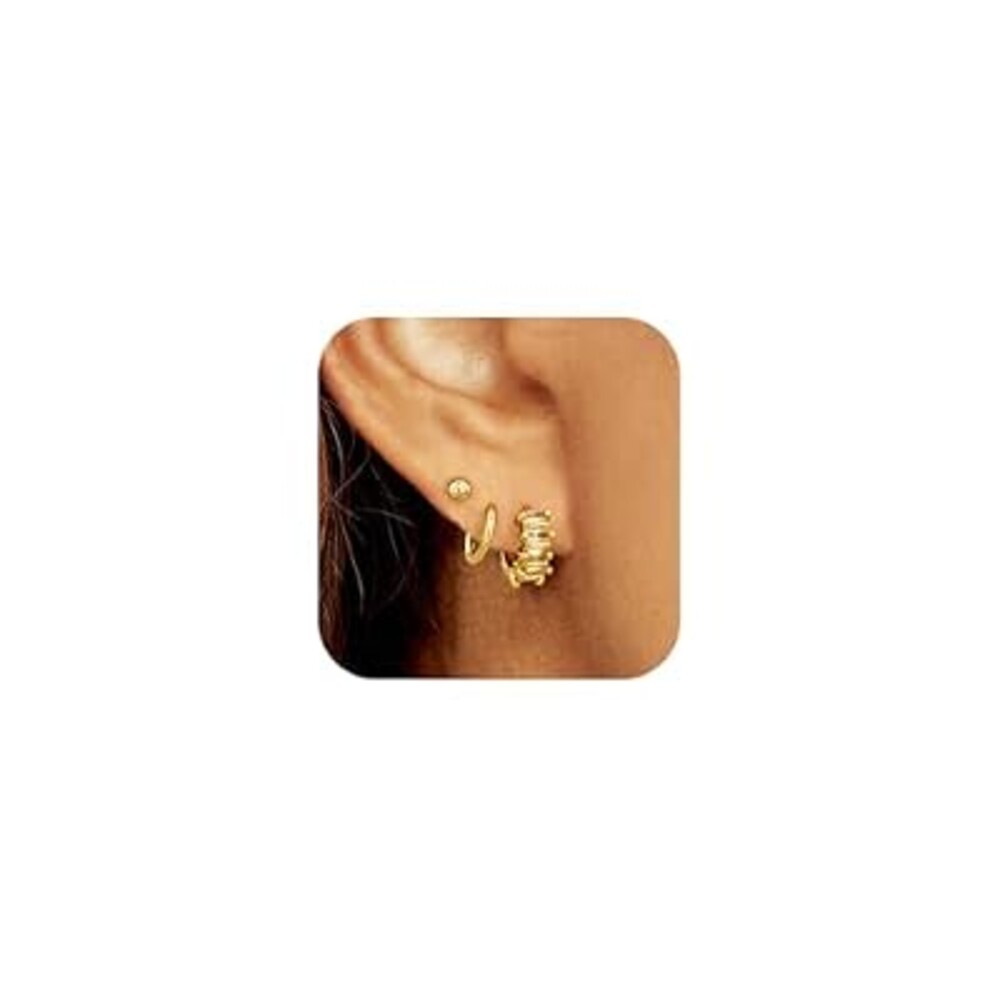 Bheop Gold Silver Earrings Set for Women 14K Gold Silver Plated Dangle Studs Hoop Huggie Earring Pack Multiple Piercing Dainty Cartilage Earring Hypoallergenic Trendy Cubic Zirconia CZ Earring Stack Jewelry Gifts