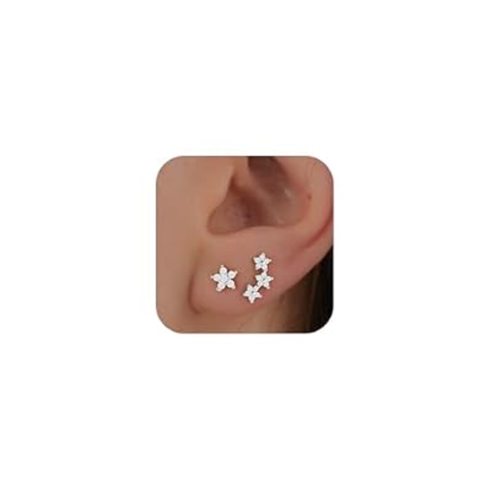 Bheop 14K Gold Plated Stud Earrings for Women Trendy Hypoallergenic Gold Silver Cartilage Tragus Earring Set for Multiple Piercing Dainty Cute Small Helix Earrings Stack Jewelry for Men
