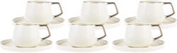KARACA Saturn Platin Turkish Coffee Cup Set of 6, (12 Piece) White Cups with Saucers - 3.3 oz Small Porcelain Modern Set - Ideal for Serving Greek, Arabic Coffee & Espresso