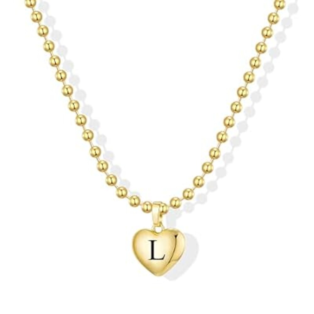 KISSCLOUD Heart Initial Necklaces for Women 14K Gold Silver Dainty Letter Charm Necklace Cute Bubble Personalized Name Pendant Ball Chain Necklace Non Tarnish Trendy Jewelry Gift