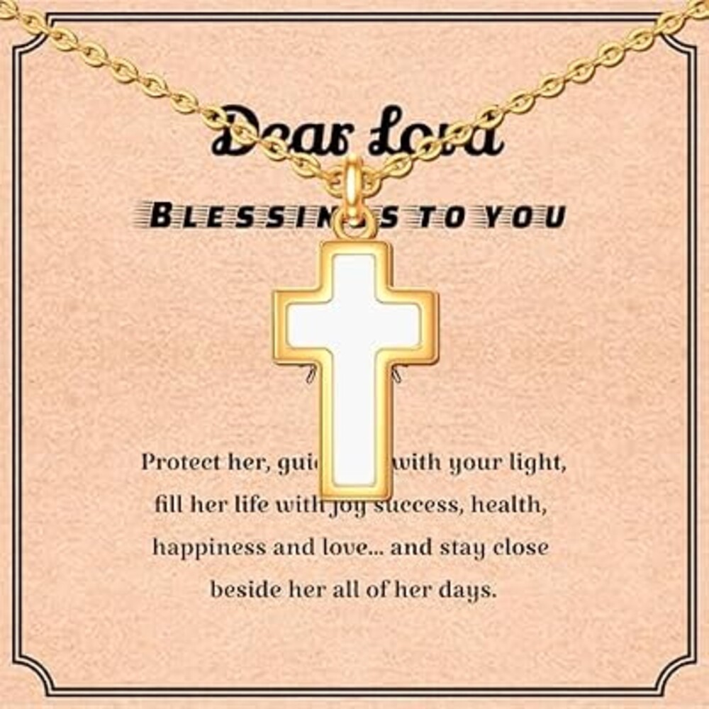 Dainty 14K Gold Plated Cross Necklace for Women Baptism Gift Daughter Mom