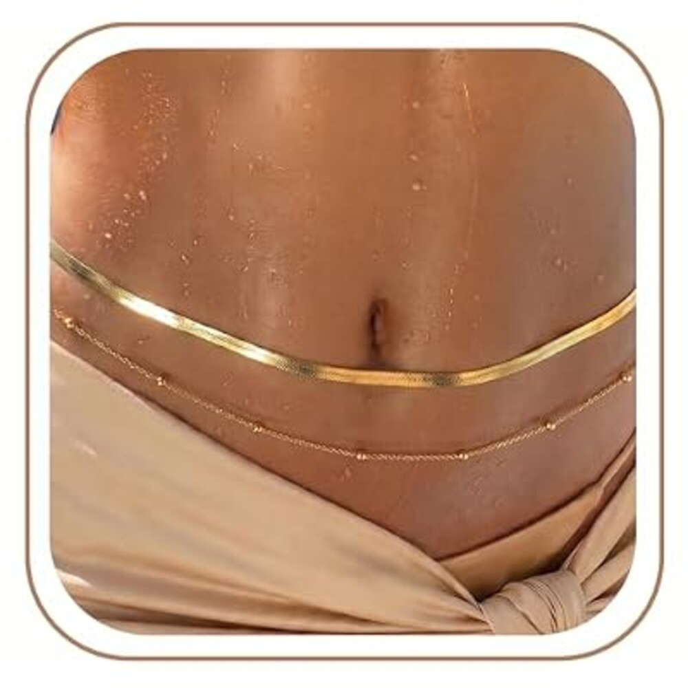 18K Gold Plated Waist Chain, Belly Chain for Women Layered with Waist Beads & Snake Chain Summer Jewelry Waterproof Non Tarnish Body Chain Gold Jewelry Belt Festival Outfits for Women Clothes Accessories