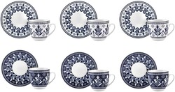 KARACA Peyker Turkish Coffee Cup Set for 6 People - 12 Piece Cups with Saucers - Small Bone China Espresso Set - Ideal for Serving Greek, Arabic Coffee (2.8 fl oz)