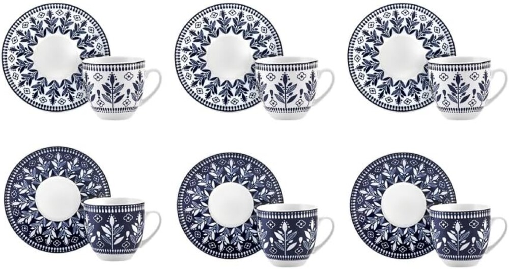 KARACA Peyker Turkish Coffee Cup Set for 6 People - 12 Piece Cups with Saucers - Small Bone China Espresso Set - Ideal for Serving Greek, Arabic Coffee (2.8 fl oz)